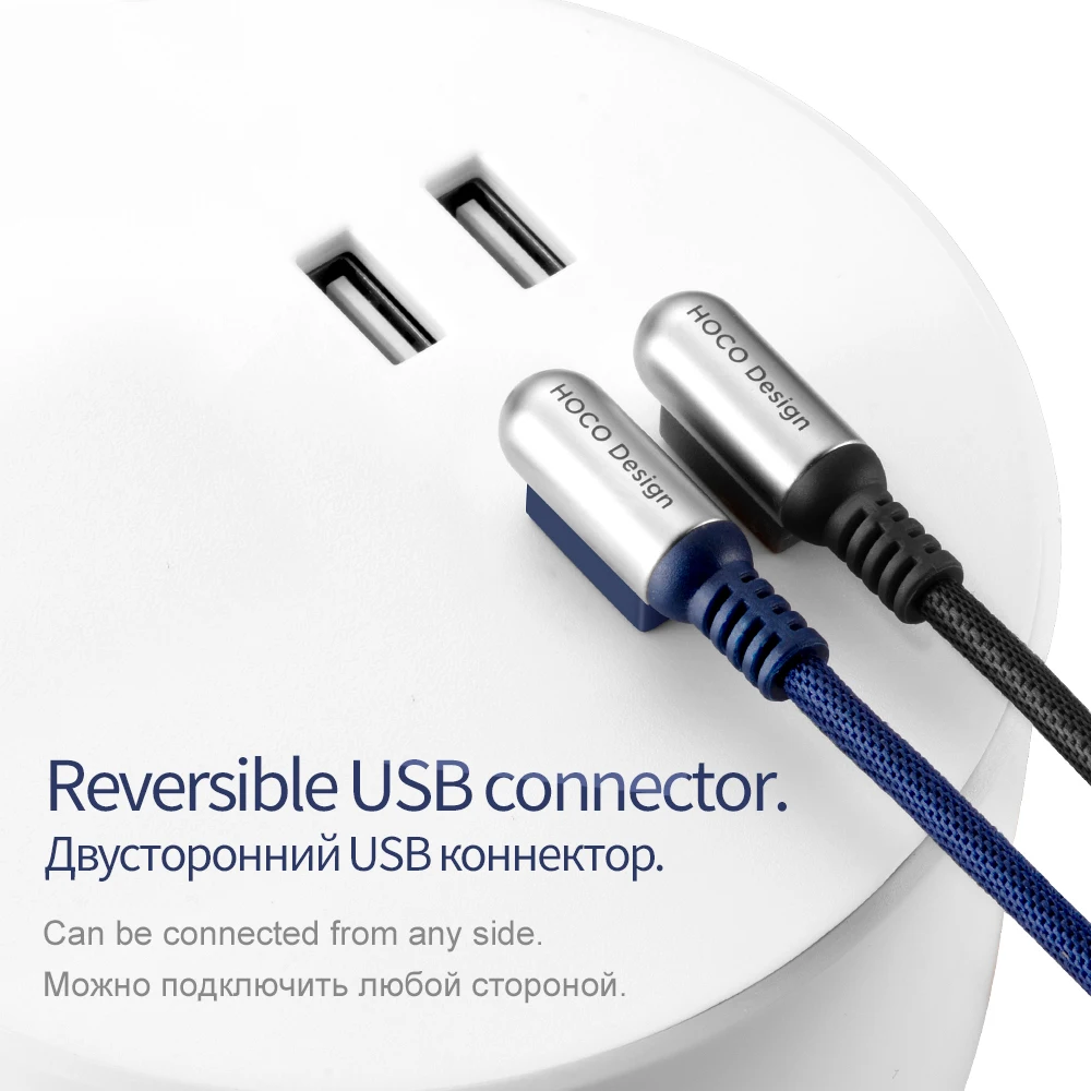 HOCO Micro USB кабель 2.4A цинковый сплав 90 градусов для samsung Xiaomi huawei Android Быстрая зарядка