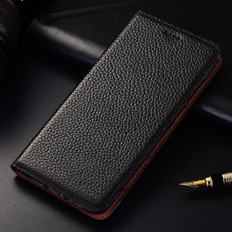 Черный Чехол из натуральной кожи с откидной подставкой личи для Xiao mi Red mi 7 7A 8 8A K20 K30 Note 7 8 8T Pro/mi 9T Pro Чехол для мобильного телефона - Цвет: Черный