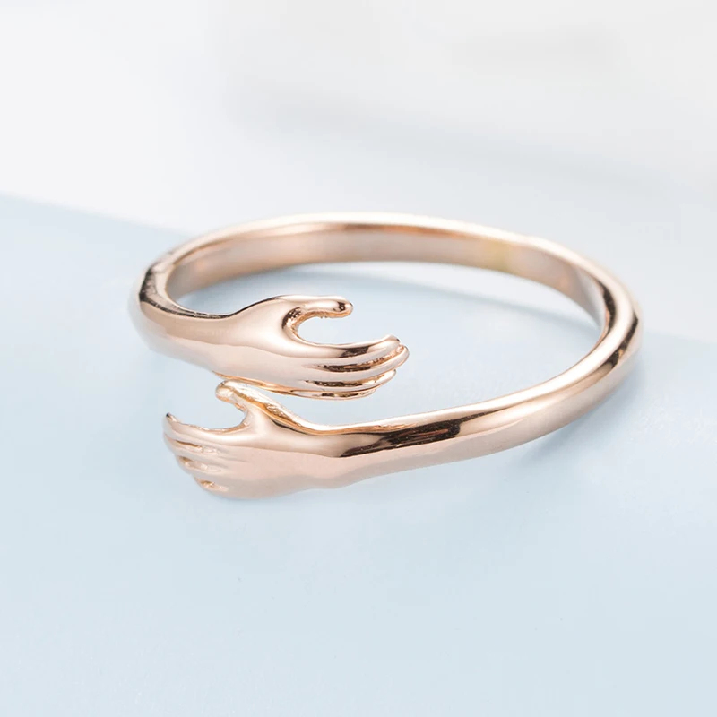 Love Wedding Alliance Ring for Women Men Stainless Steel 2 Hands Embrace Quality Rose Gold Silver Color New | Украшения и