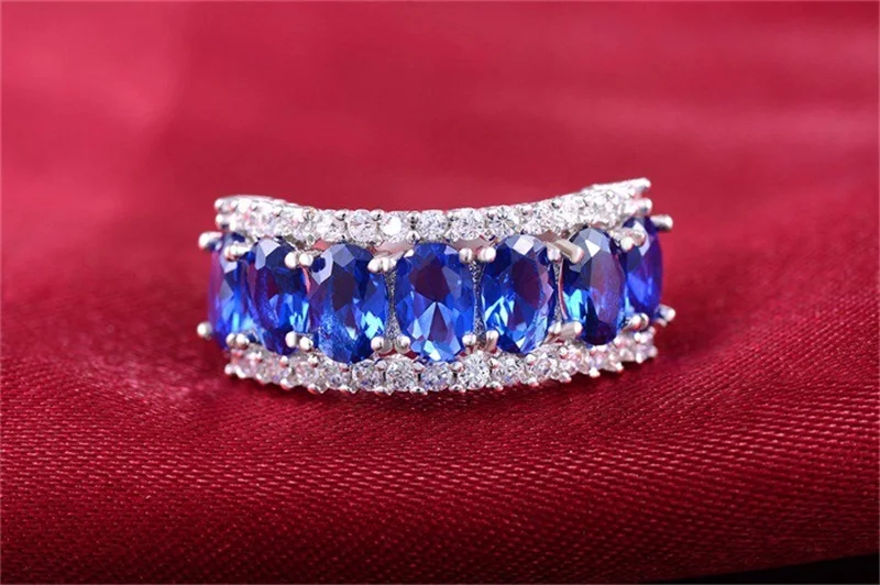 YANHUI Новая мода для женщин 925 Серебряное кольцо 10KT винтажные вечерние синие циркониевый камень cz обручальные свадебные кольца ювелирные изделия HR132