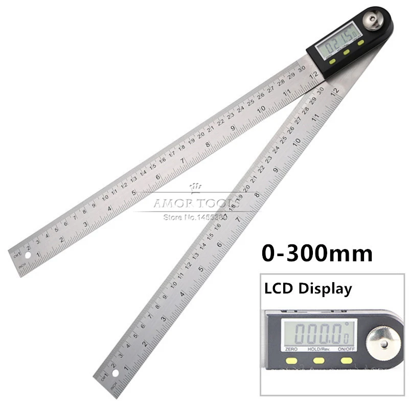 

12"/300mm Digital Protractor Goniometer Inclinometer Angle Finder LCD Scale Protractor Ruler Angle Square Measuring Tools