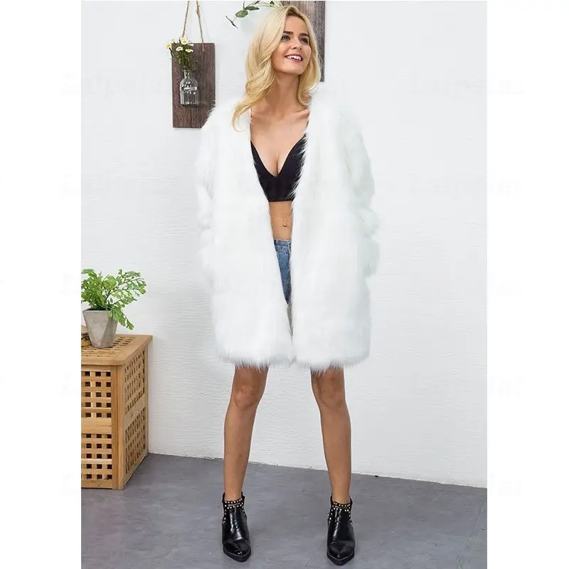 

Laipelar Long Fur Coat Women Winter Thick Warm Fluffy Faux Fur Jacket Fashion Long Sleeve Cardigan Coat Hairy Overcoat