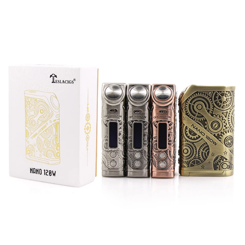 Оригинальный Teslacigs Tesla Nano mod 120 Вт Vape Box Mod стимпанк стиль VW/TC/режим ТКС электронная