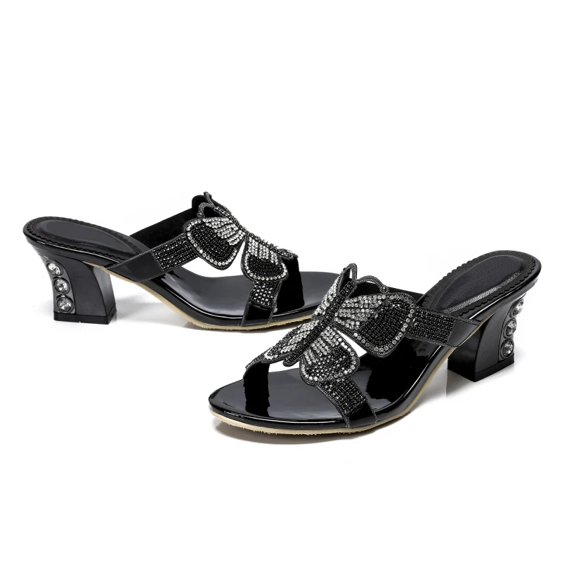 Тапки женские на высоком толстом каблуке шикарные повседневные с бантом большие