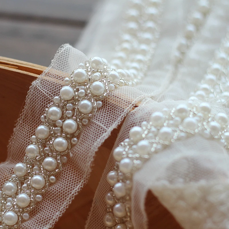 Жемчужная вышитая бисером кружевная отделка 2 ярда для костюма свадебного платья