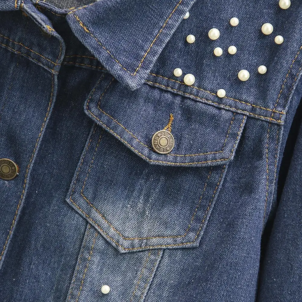 Plus size 5XL Denim Short Jacket Women Spring Autumn Beading Jeans Coat Female Long sleeve Casual Tops Basic Outerwear G192 | Женская