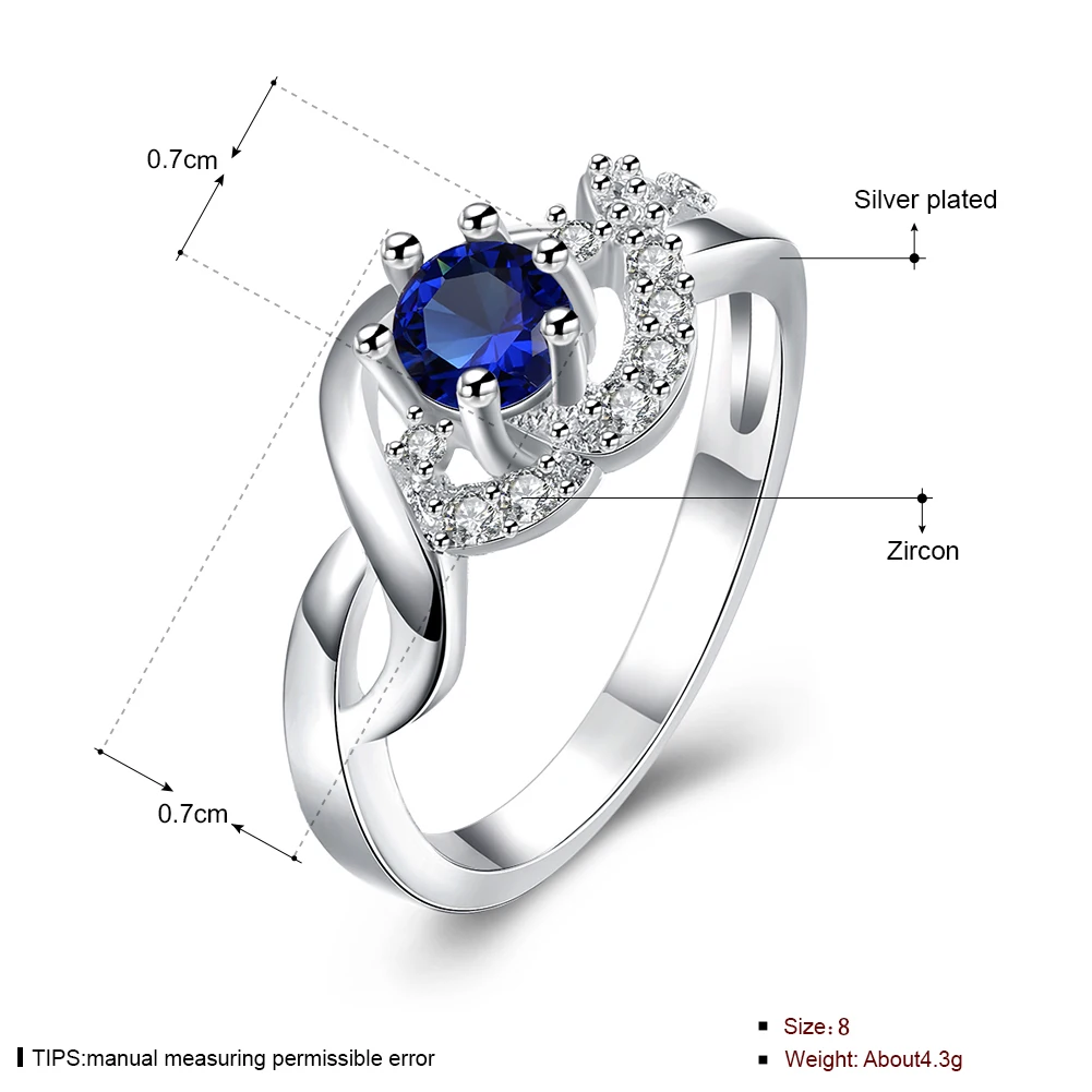 Изысканное кольцо с голубым кристаллом из циркония топазом женское серебряное
