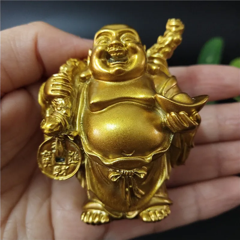 Золотая смеющаяся скульптура Будды Maitreya украшение статуя для сада и дома