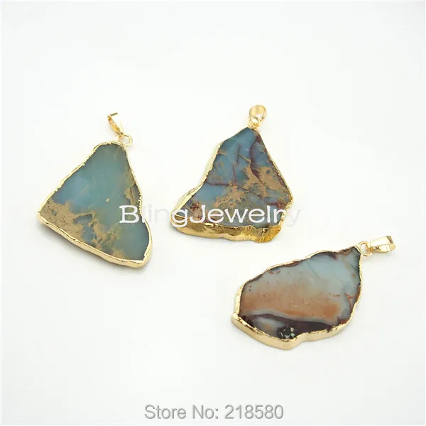 

H-SP698 Free Form Sediment Jaspers Stone Charm Pendant Gold Electroplated