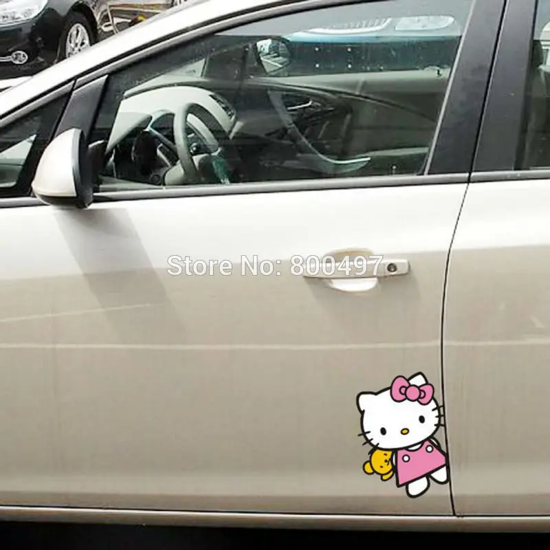Новейшая креативная оклейка автомобиля Милая hello kitty Peeking с машущими руками