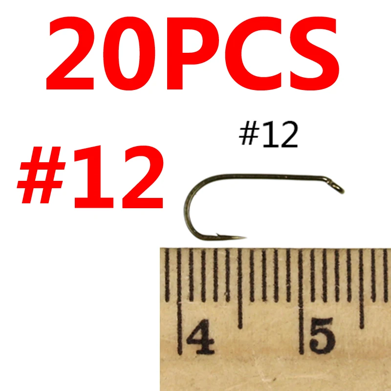 20pcs size 12 Bimoo 20PS 2X тонкий провод вниз глаз Стандартный Сухой крючок-мушка бронзовая отделка острый сухая муха завязывание крюк для Caddis мух Размер 12 14 16 18 - Цвет: 20pcs size 12