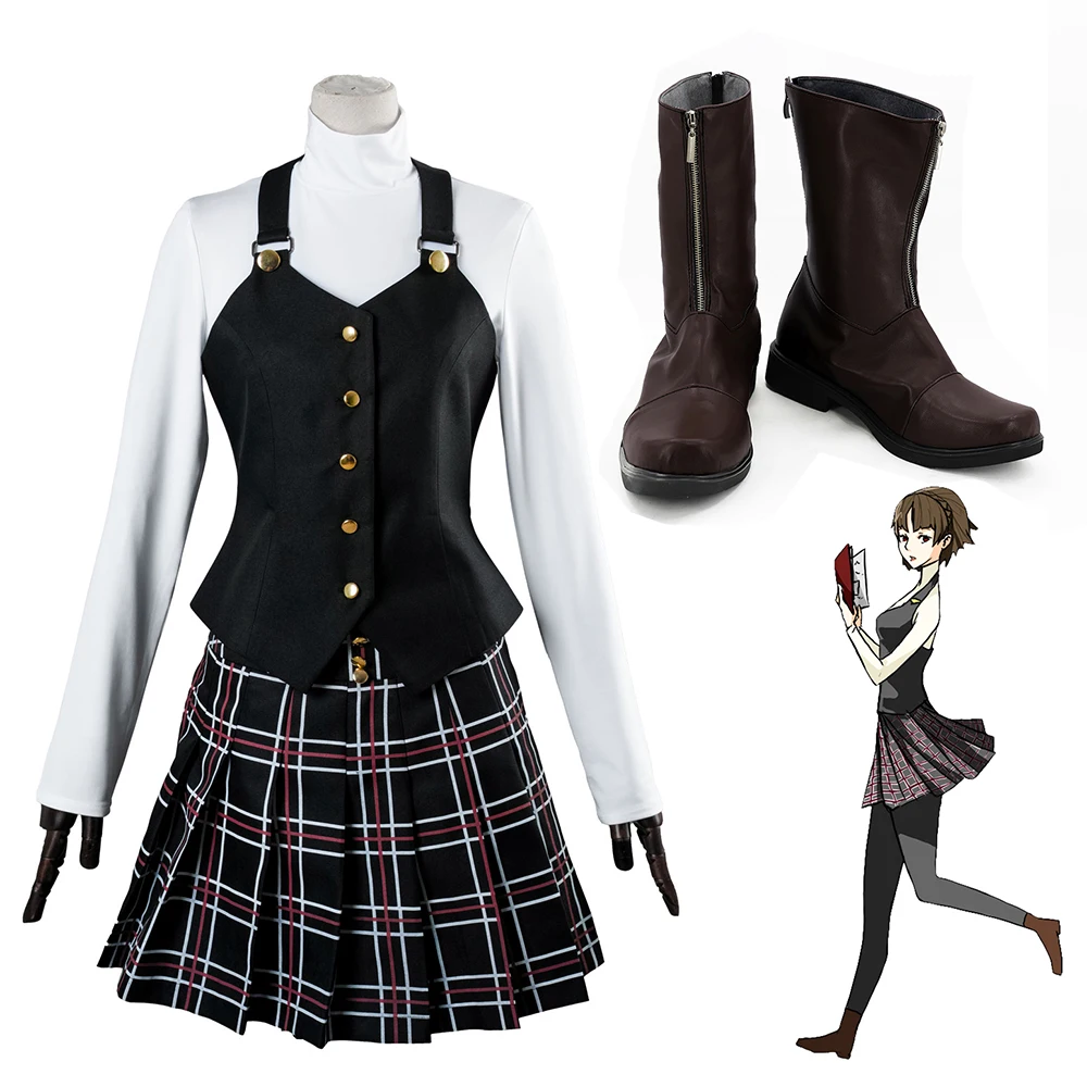 

Костюм для косплея Persona 5 Makoto Niijima, школьная форма с ботинками для косплея, Женский костюм на Хэллоуин