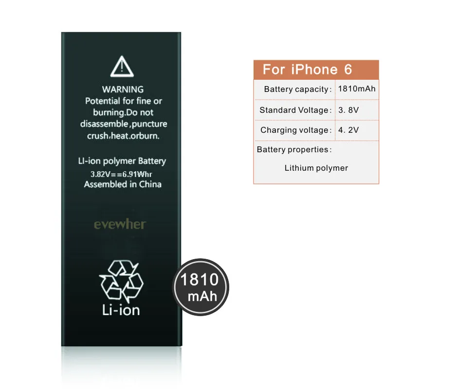 Evewher для iPhone 6 Батарея Замена телефона iPhone6 6G реальная емкость 1810mAh 0 цикл набор