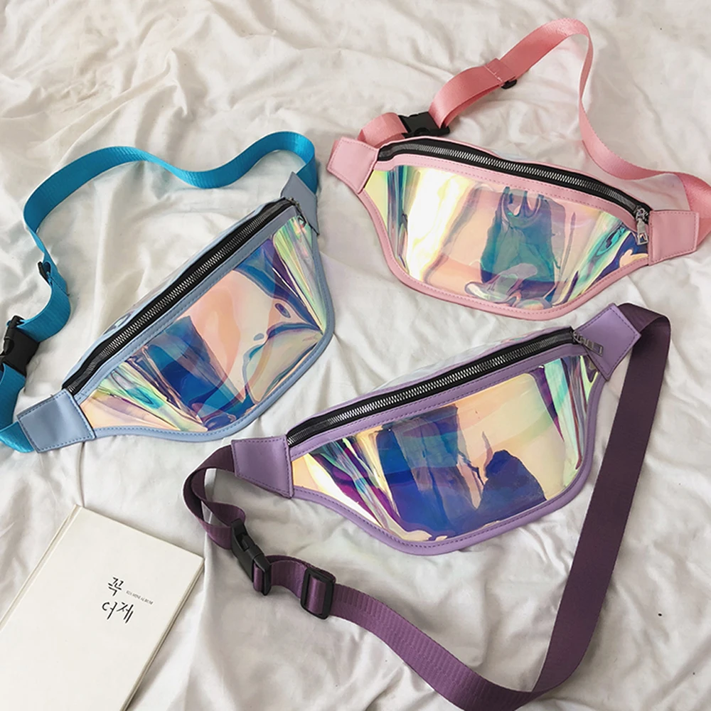 

2019 Fashion Belt Bum Bag Waterproof Transparent Clear Punk Holographic Fanny Pack Laser Waist Pack for Women