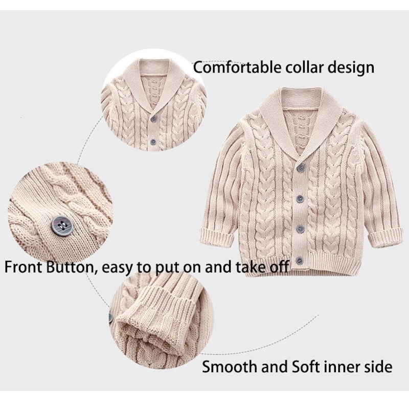 Baby Boy's Spring Cardigan Cotton Knitted Sweaters Children's Ribbed Twisted Jacket Clothing Coat for Kids Boys |