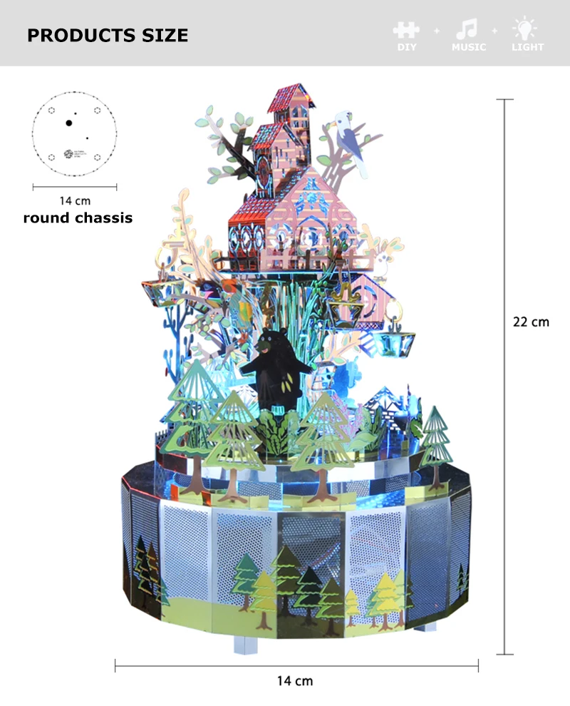 Forest Frenzy Theme Music Boxes DIY Metal Music Box with Music Light Rotation Adult Birthday Gift Present For Children