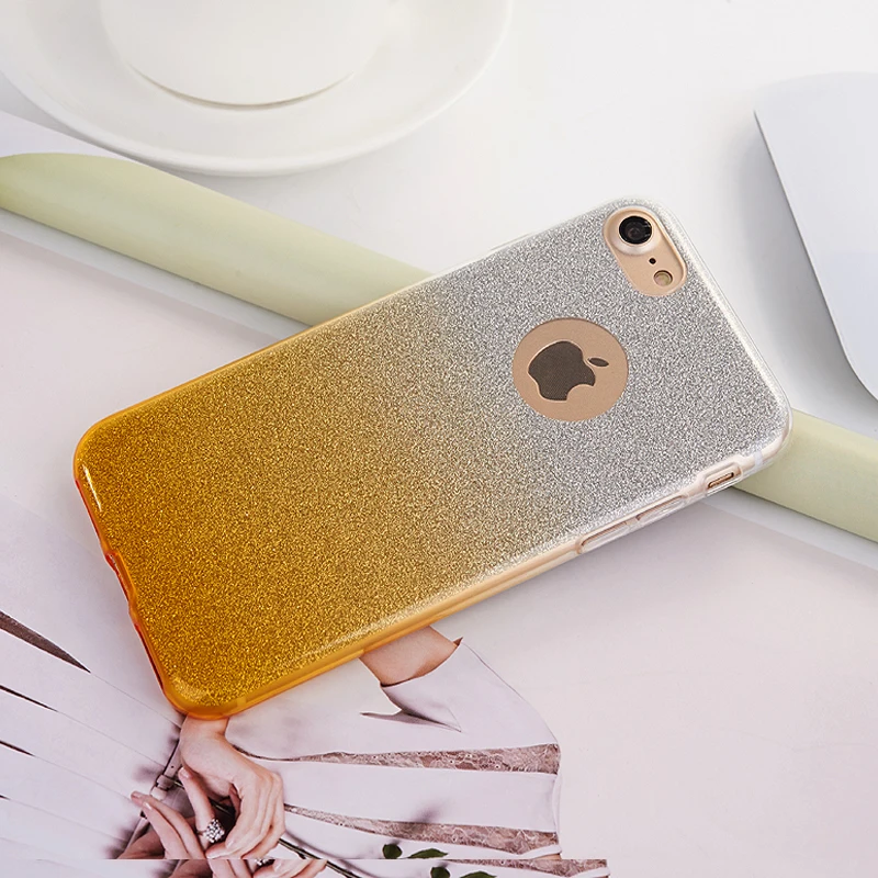 Роскошный блестящий чехол для iPhone X XR XS Max градиентной расцветки мягкий