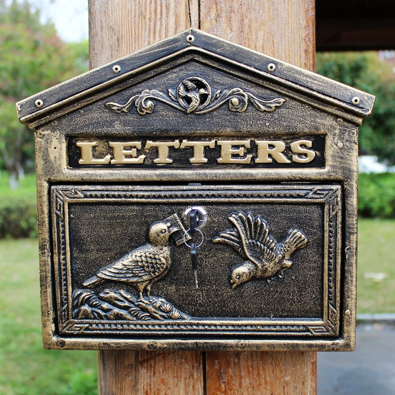 

Wall Mounted Cast Iron Mailbox Birds Letters Post Box Postbox Metal Craft Bronze Vintage Home Decorations Gardening Lockable