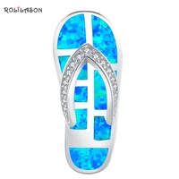 rolilason flip flops design blue fire opal 925 silver necklace pendants aaa zircon fashion jewelry for women ops686