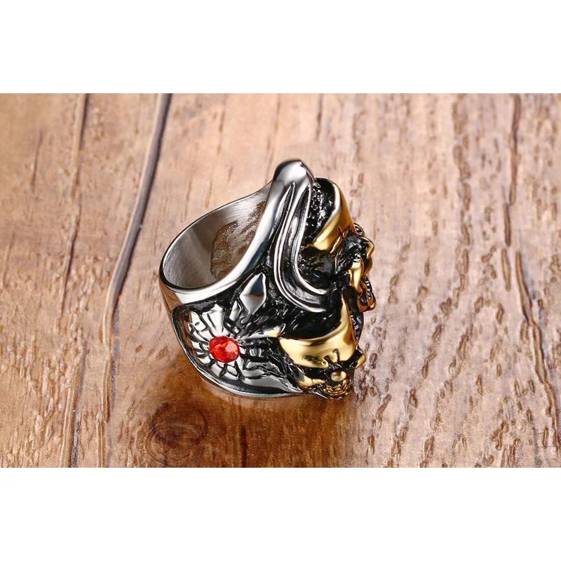 Ceilim 34 мм преувеличены Skull Ring Для мужчин Нержавеющая сталь двойной призрак s
