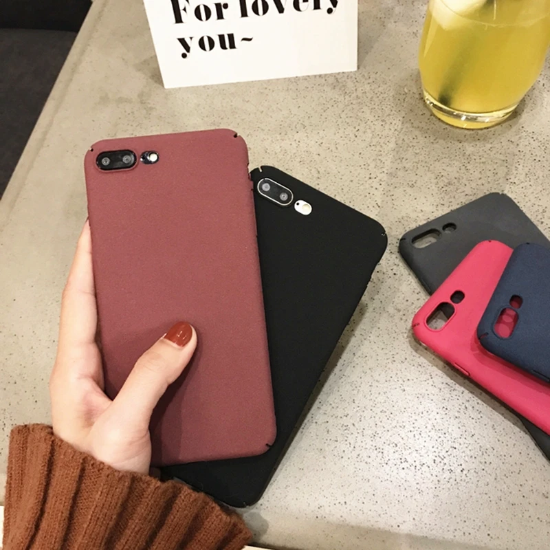 Dulcii Cases for iPhone 8 7 6s 6 5 SE Matte Anti-fingerprint Plastic Mobile Phone Back Case Plus - Wine Red |