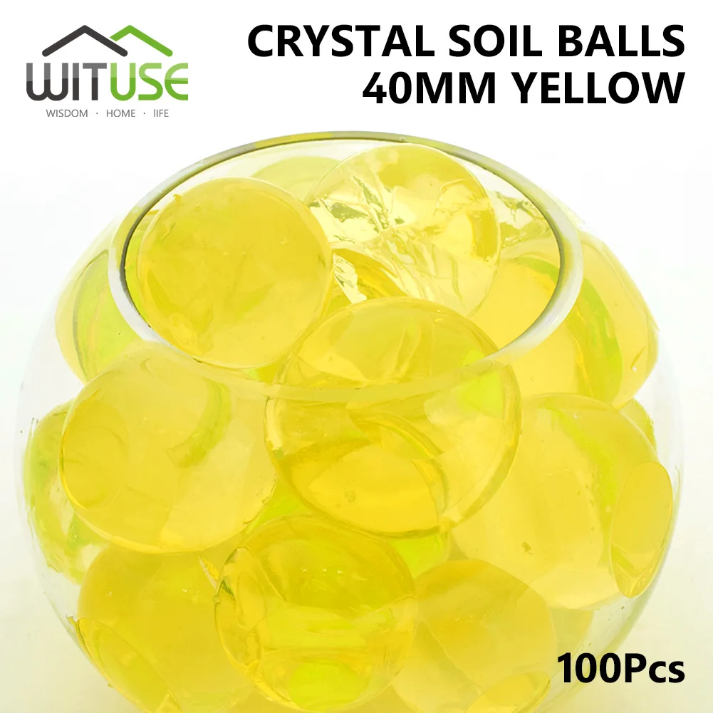 Yellow 100 шт, 40 мм, жемчужная форма, Большая мягкая Хрустальная грунтовая грязь, детская игрушка, шарики для выращивания воды, гидрогелевые шарики, водные шарики, растение, культивирует домашний декор - Цвет: Yellow