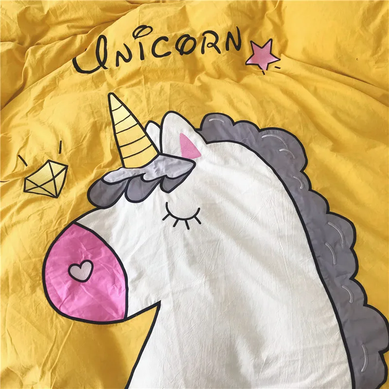 Желтый Зеленый Розовый Белый Прекрасный мультяшный Единорог 100% Помытый хлопок