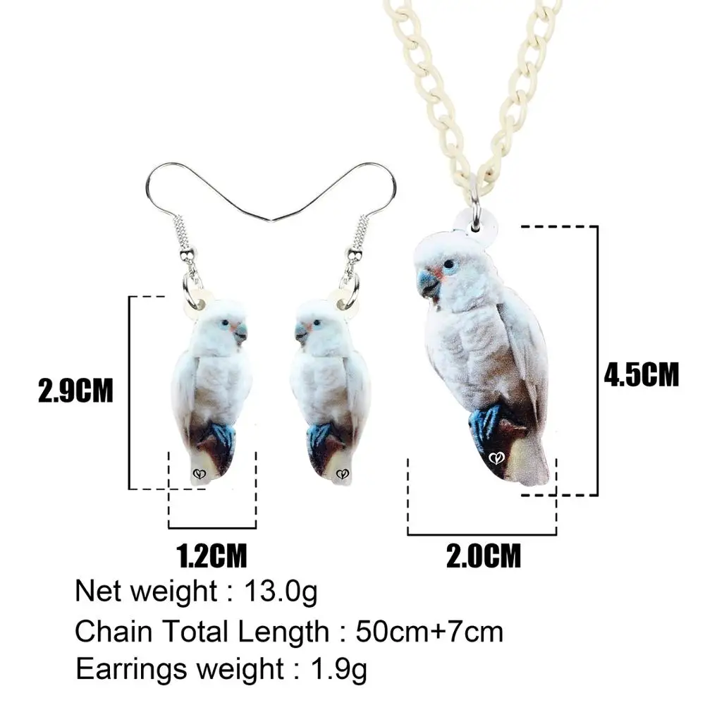 WEVENI Acrylic Jewelry Sets Foolish White Parrot Necklace Earrings Unique Fashion Pendant For Women Girls Charm Gift Decoration | Украшения