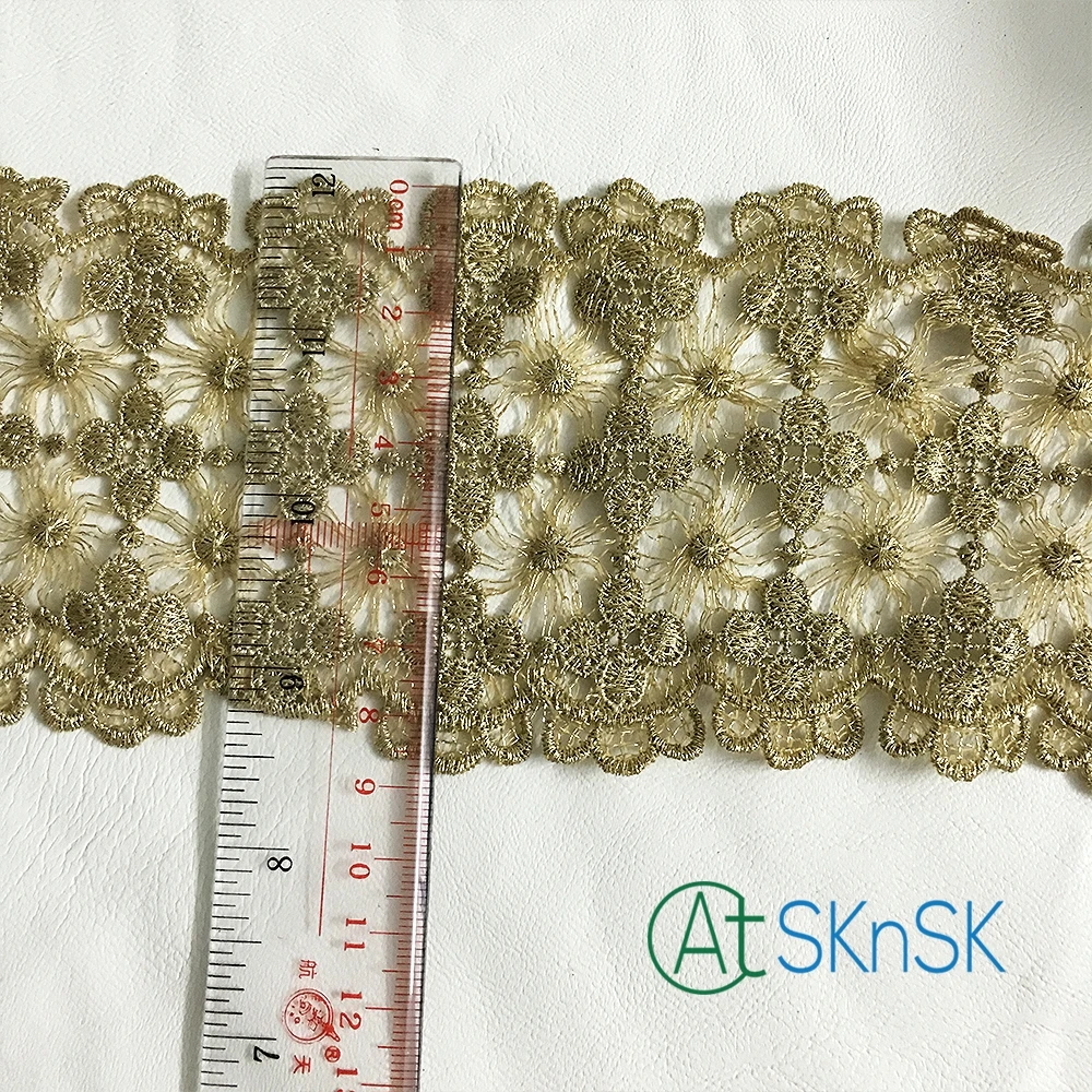 

Newest lace100 yard/lot 9cm width hot sale nigerian dress lace trim african guipure gold flower embroidered lace ribbon DHL ship