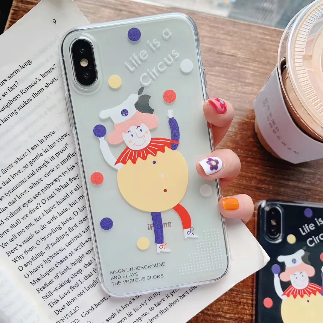 INS Korea super fire Wave Point Clown Magician phone case For iphone Xs MAX XR X 6 6s 7 8 plus cute clear soft TPU Cover Fundas |