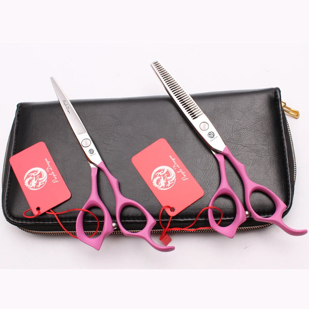 6&quot 17.5cm Pink Elastic Handle Purple Dragon Thinning Scissors Cutting Shears Professional Hair Salon Styling Tool Z1124 | Красота и
