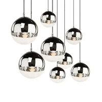 coppersliver glass shade silver inside mirror pendant light e27 led pendant lamp glass ball indoor living room lamps