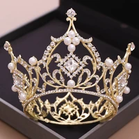 forseven full circle crown large rhinestone pearl bride tiaras hair jewelry headpiece diadem women wedding hair accessories jl