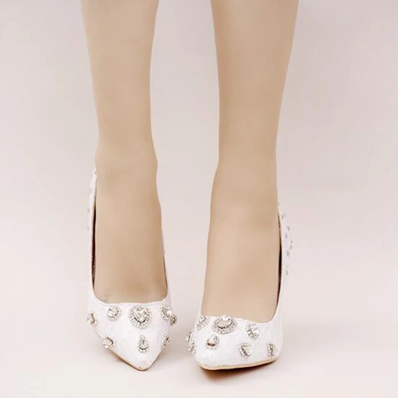 7 см тонкие каблуки сексуальные кружева свадебная обувь белый женские острым