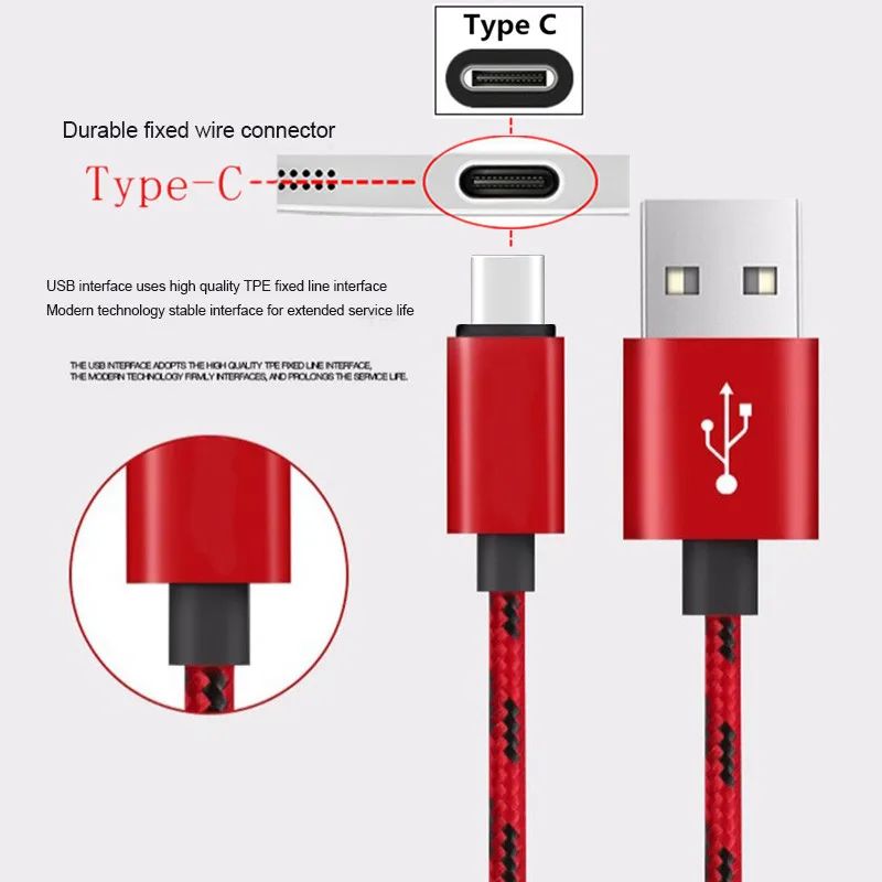 Кабель для передачи данных USB Type-C нейлоновый шнур Samsung Galaxy Tab S5e A 10 5 S10 A51 Note OnePlus 7 Honor