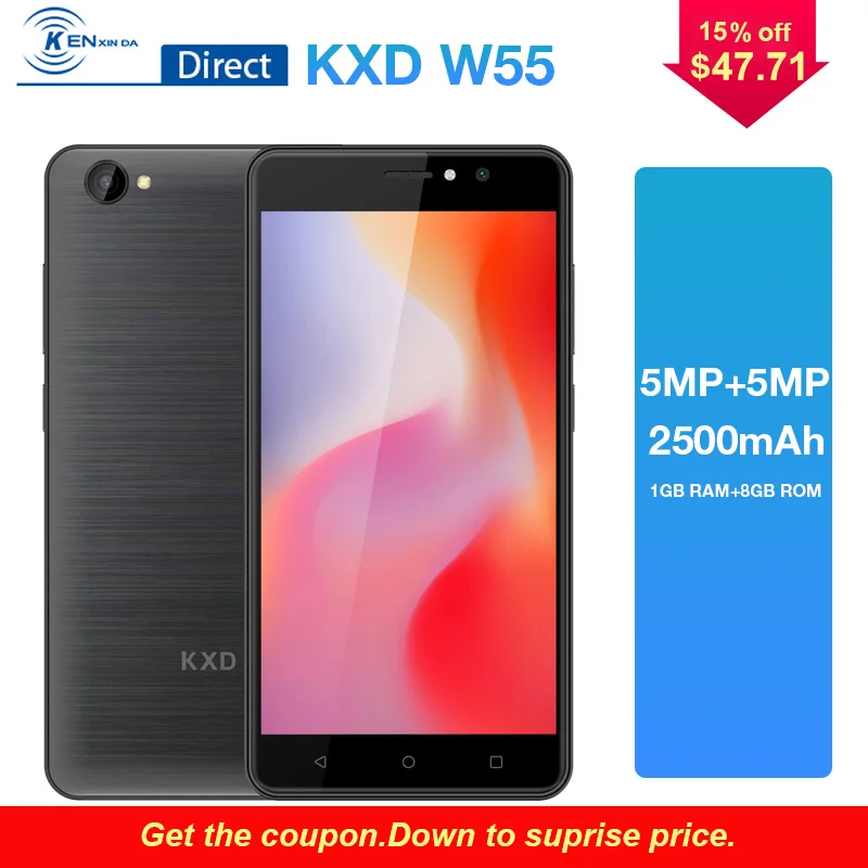 Новый стиль KXD W55 3g 5 &quotMT6580A 1 GB + 8 4 ядра Andriod6.0 5MP двойной Камера Dual Sim 2500 mAh Батарея