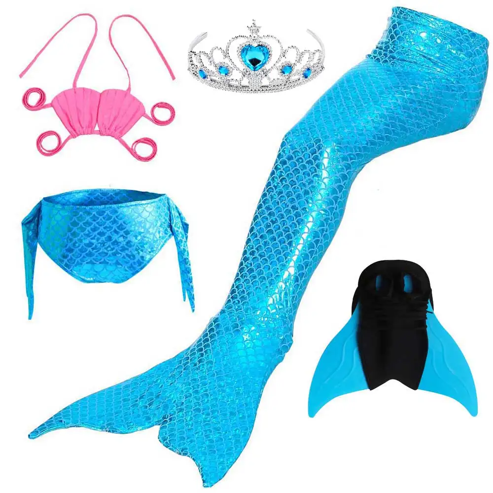 Girls Walkable And Swimmable Mermaid Tail Swimsuit Cosplay Costume Kids Children Bikini And Sparkle Mermaid Swimtail