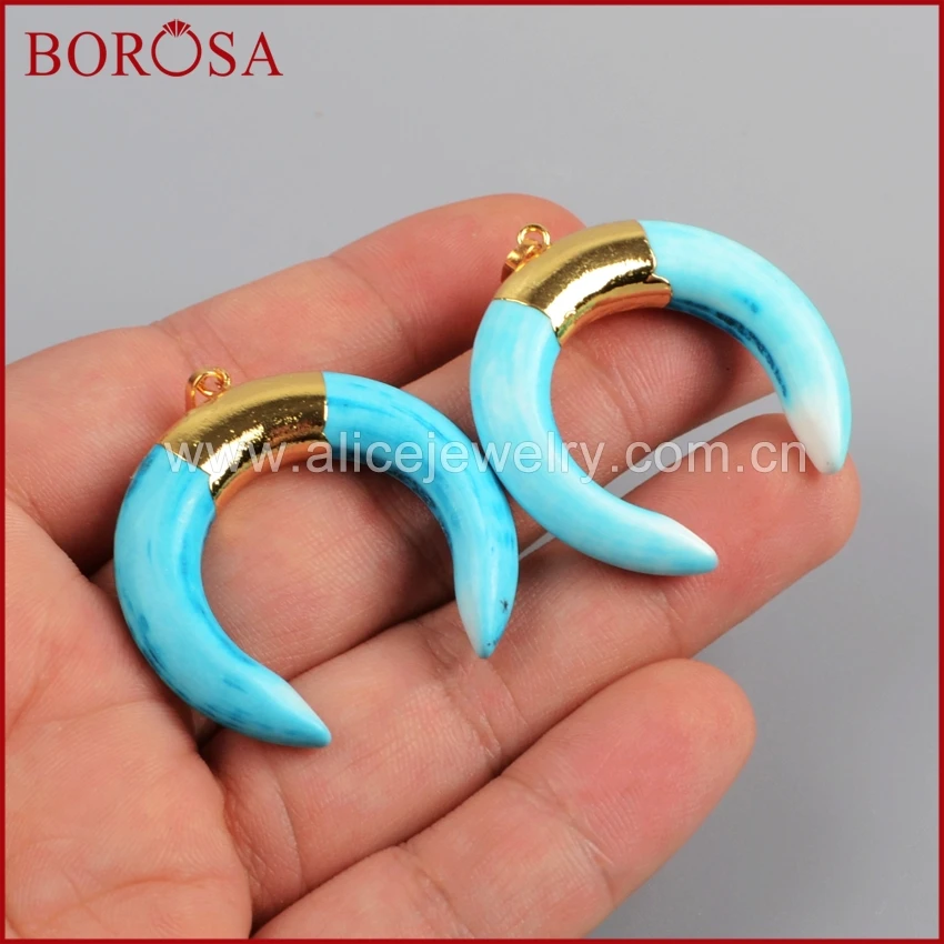 BOROSA золотистые друзы синий цвет Howlite камень полумесяц рожок Модный кулон бусы для