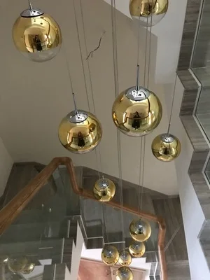 19 lights gold Stair rotating long pendant light Nordic personality glass living room dining room modern minimalist stair long pendant lamps - Body Color: 19 lights gold
