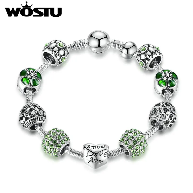 Женский браслет с ажурным сердцем зелеными бусинами|charm bracelet|silver charm braceletbracelets &