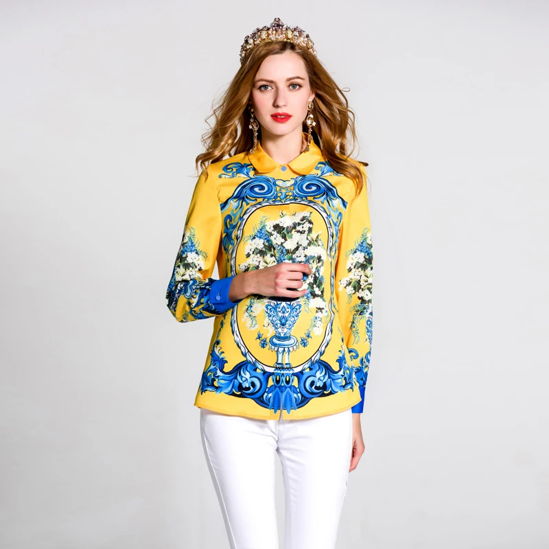 Высокое качество новинка 2017 дизайнерская рубашка женская длинный рукав