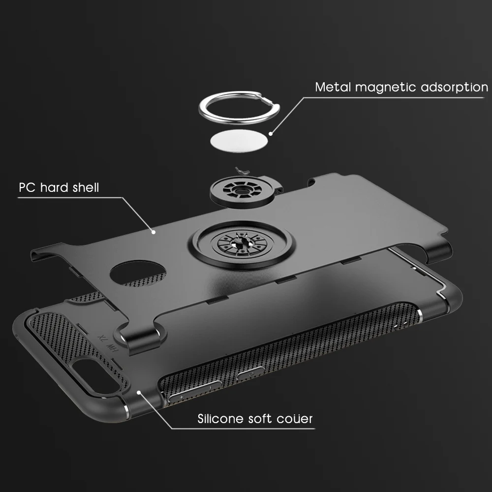 Чехол для Honor 7X чехол Fundas силиконовый Жесткий ПК Броня с магнитным кольцом