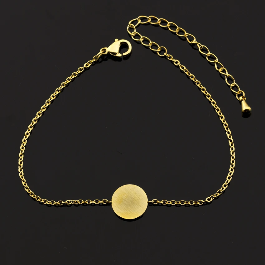 

10 шт. Pulsera Mujer простая круглая подвеска, браслет, Очаровательная цепочка, диск, монета, браслеты из нержавеющей стали, детские ювелирные издел...