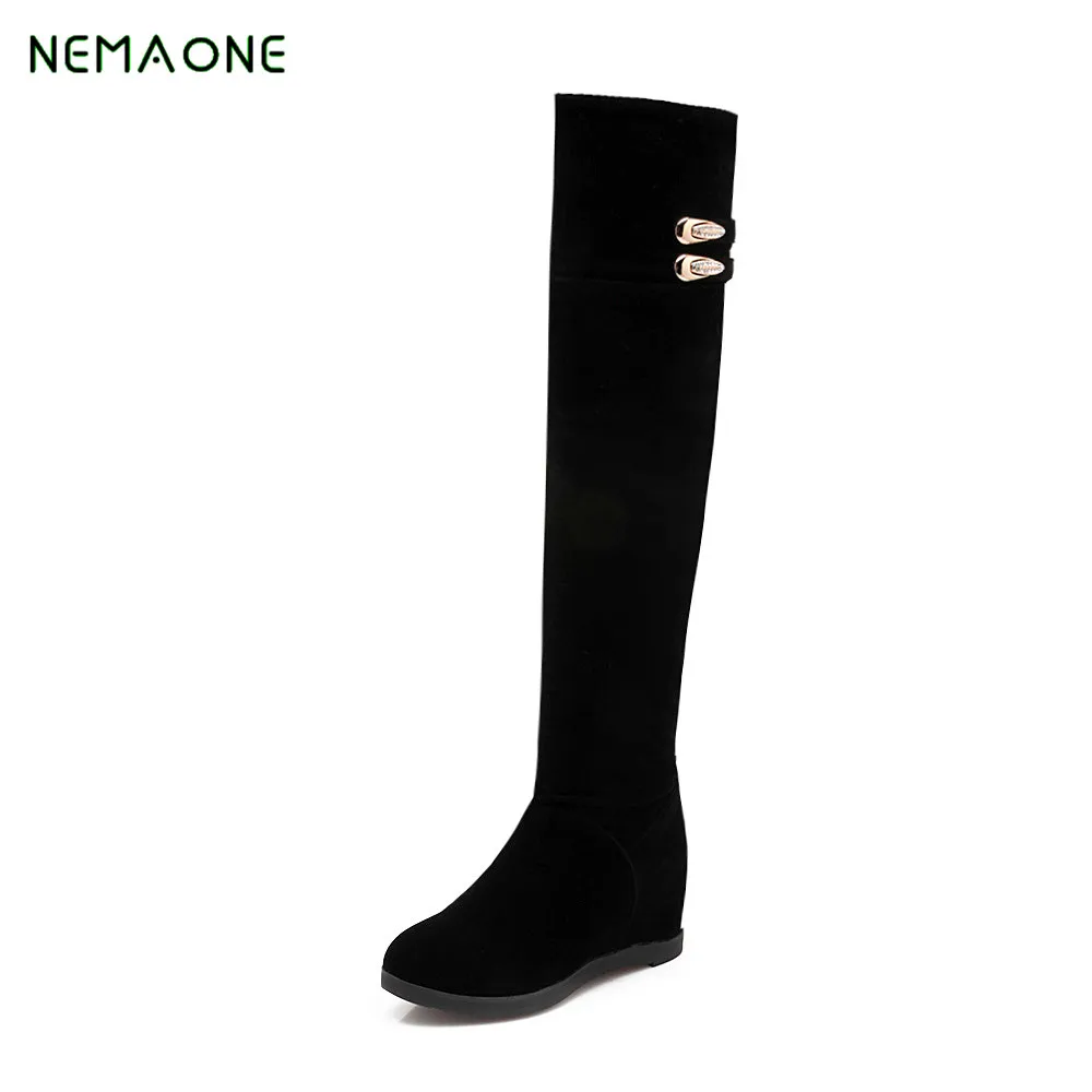 NEMAONE/Новое поступление; модные зимние женские сапоги; черные зимние сапоги, увеличивающие рост; теплые удобные сапоги до колена
