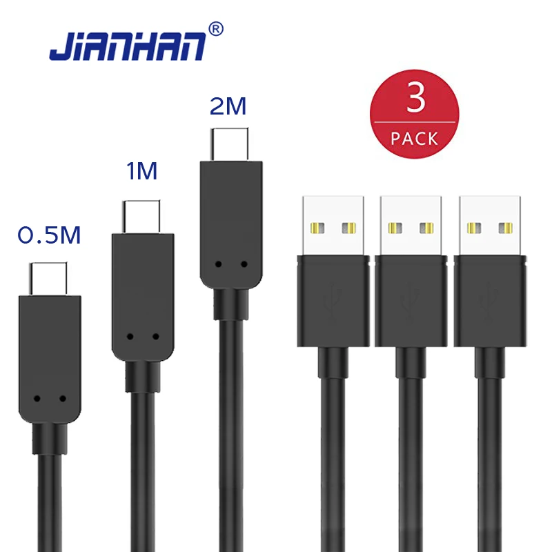 

3 Pack JIANHAN Reversible Type C TPE USB Cable USB C 0.5M/1M/2M For Samsung S8 Huawei Honor Macbook Fast Charging Data Charger