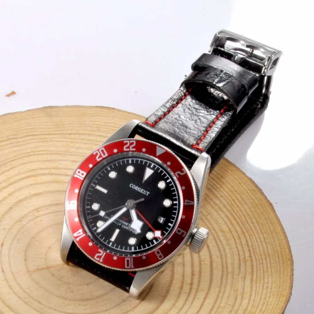 Corgeut Роскошные Брендовые Часы Schwarz Bay GMT сапфировые Мужские автоматические