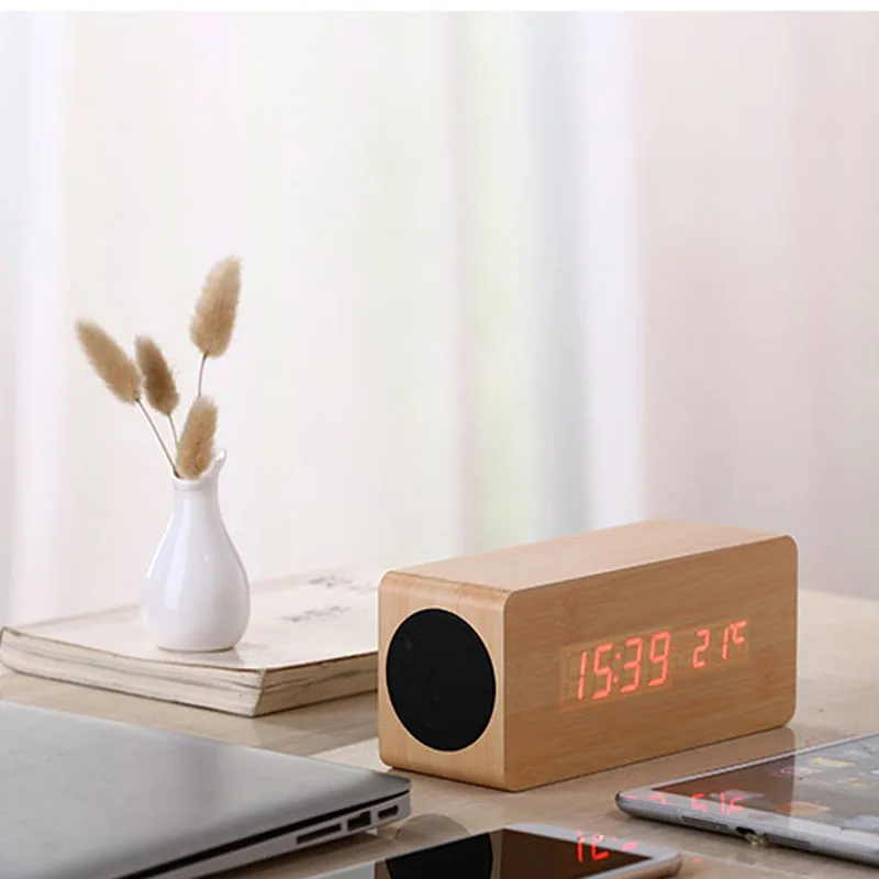 Умный Деревянный Будильник Bluetooth динамик беспроводной аудио сабвуфер цифровой