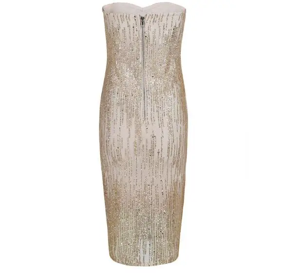 New Arrival Sequined Strapless Bandage Dress Gauzy Sexy Celebrity Elegant Women Bodycon Evening Party Dresses | Женская одежда