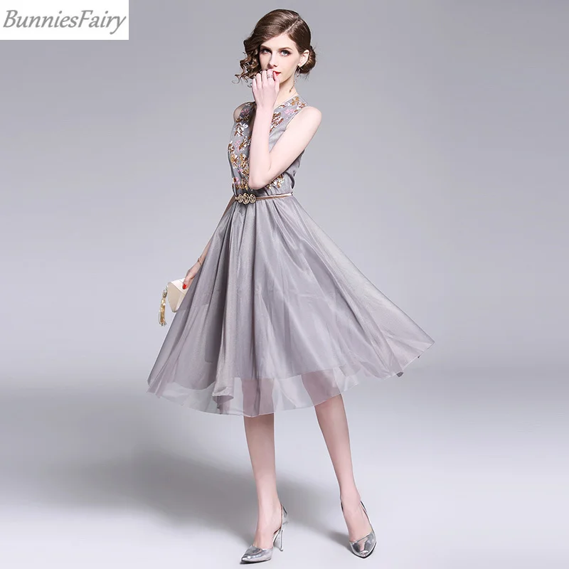 BunniesFairy/2019 летнее женское платье принцессы с цветочной вышивкой и бисером