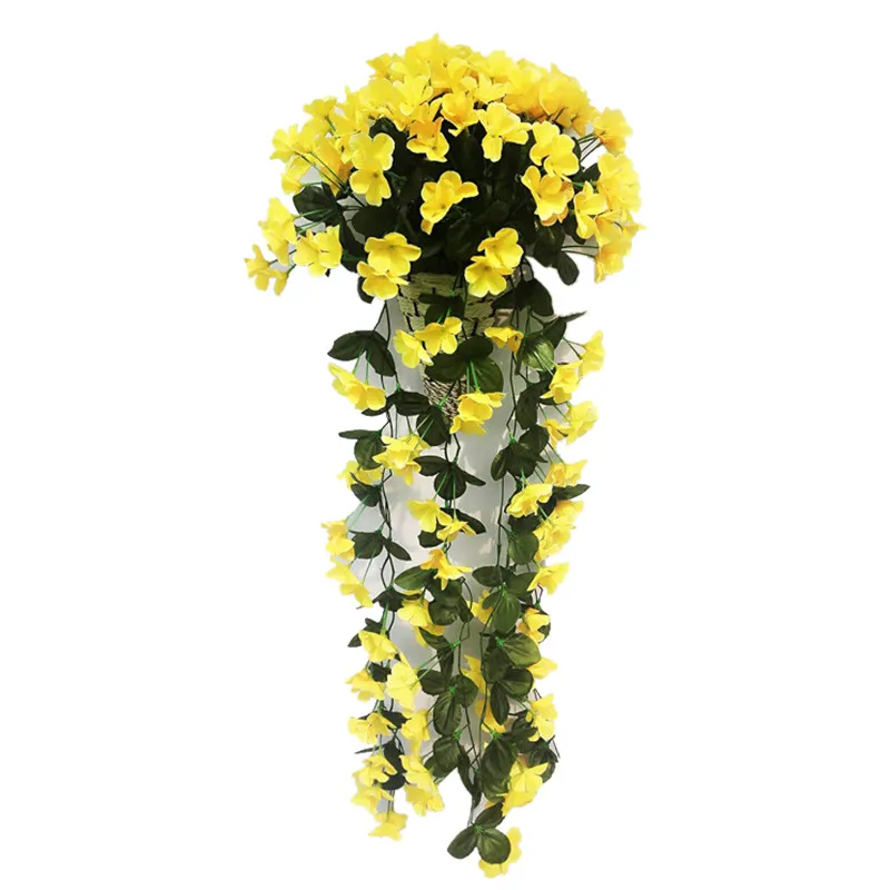 1PCS Yellow Hoomall, искусственные фиолетовые цветы, Настенная Корзина Глицинии, имитация ротанга, растение для свадьбы, украшения для дома, сада, вечерние, Декор - Цвет: 1PCS Yellow